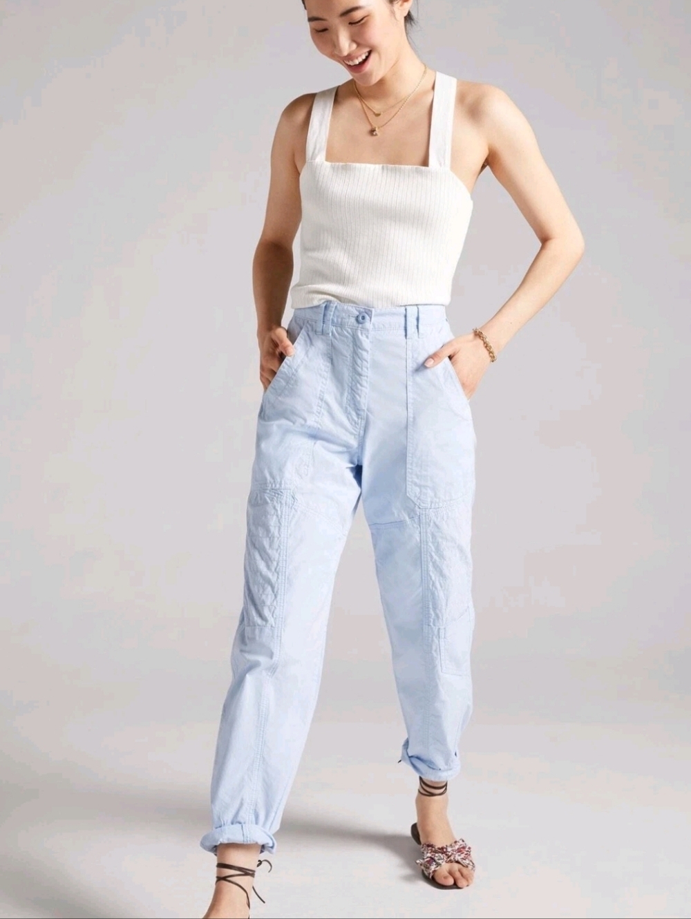 Maeve by Anthropologie Light Blue Paneled Cargo Tapered Pants Women's 4 utility